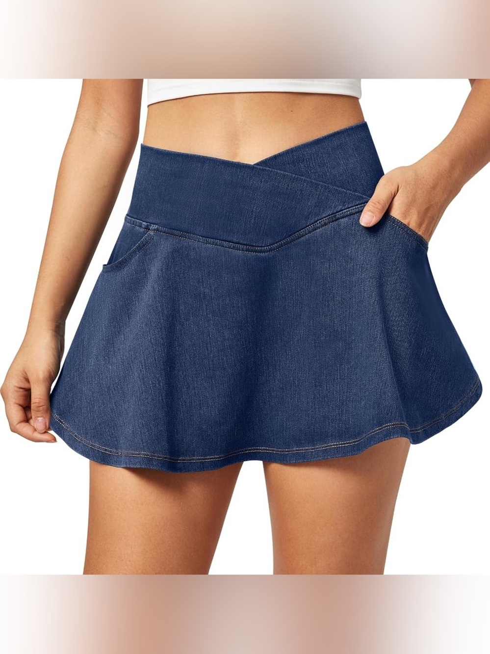 Iuga Stretchy Denim Skort V Crossover Waist With Pockets Size Large